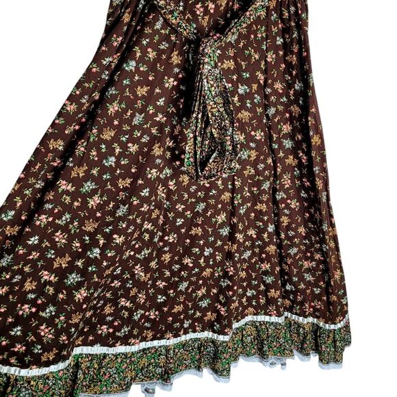 Vintage 70s Floral Prairie Dress Sheer Sleeves and Lace Trim Size 5 - Picture 5 of 11